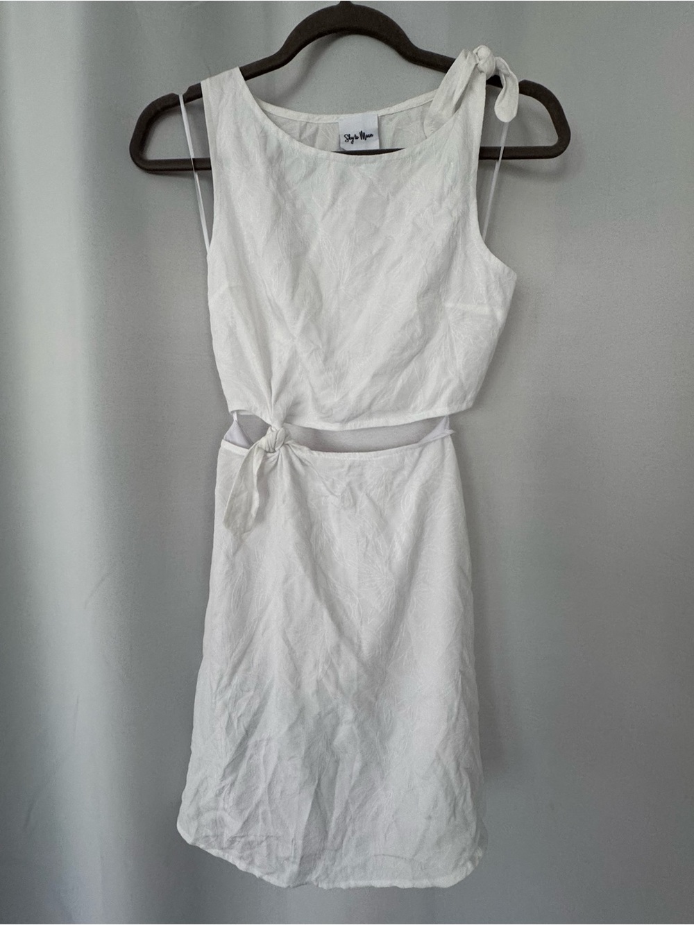 Sky White Tie-Waist Cutout Mini Dress